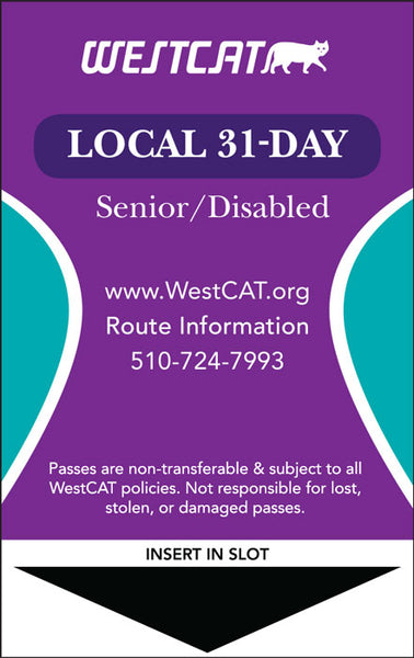 Fixed Route 31-Day Pass Senior/Disabled (Age 65+/Disabled/Medicare)