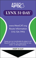 LYNX 31-Day Pass General Public (Age 6-64)